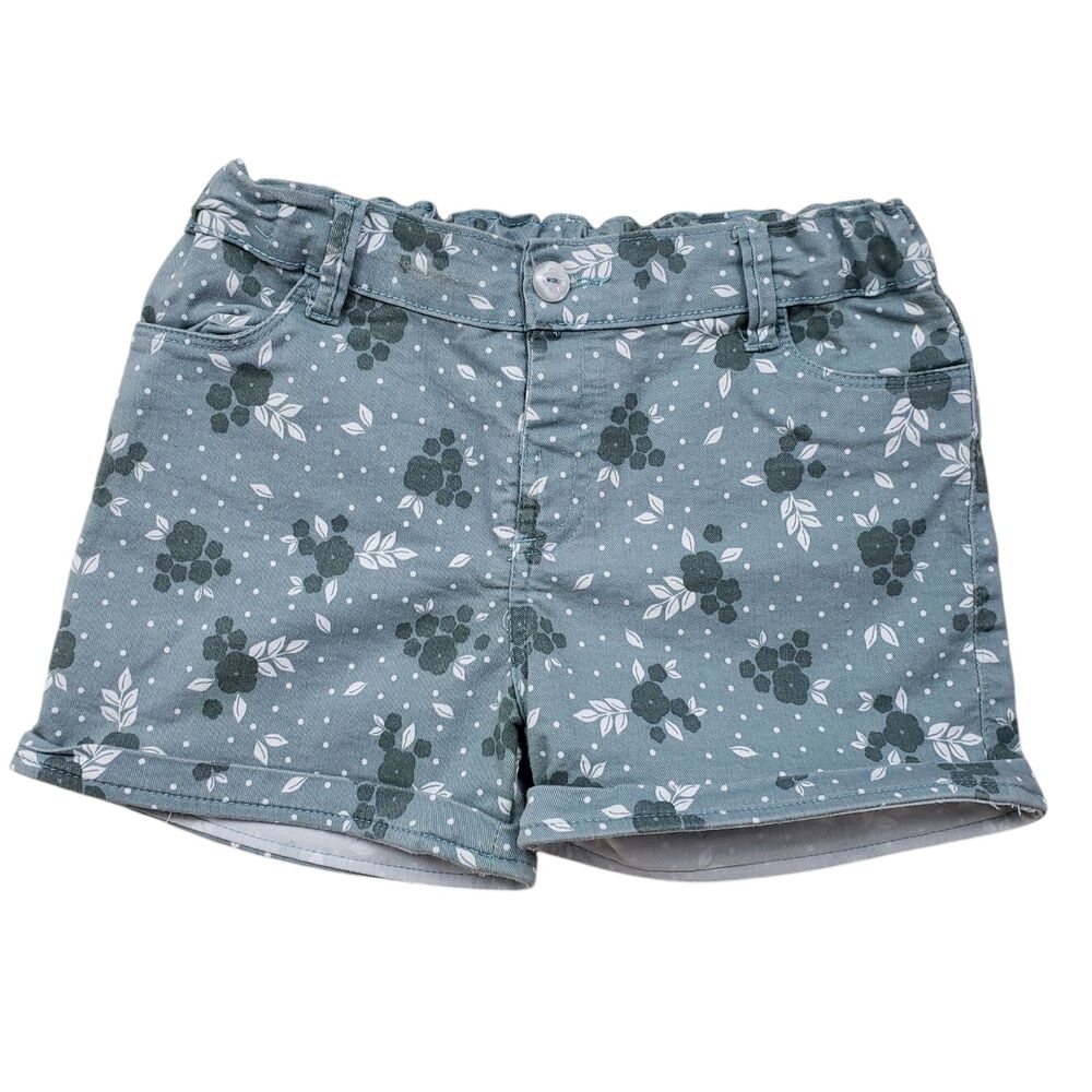 Puppet Floral Shorts Girls 8 Green Polka Dot Denim Elastic Waist Kids